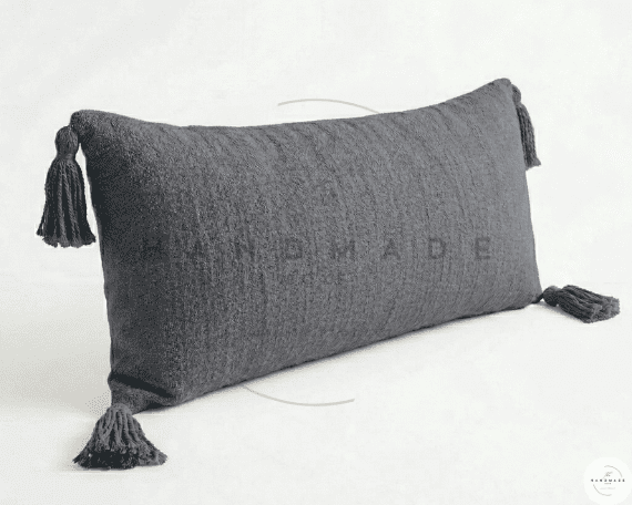 Extra Long Lumbar Pillow Cover, Textured Neutral Boho Beige Accent Cushion with Tassels