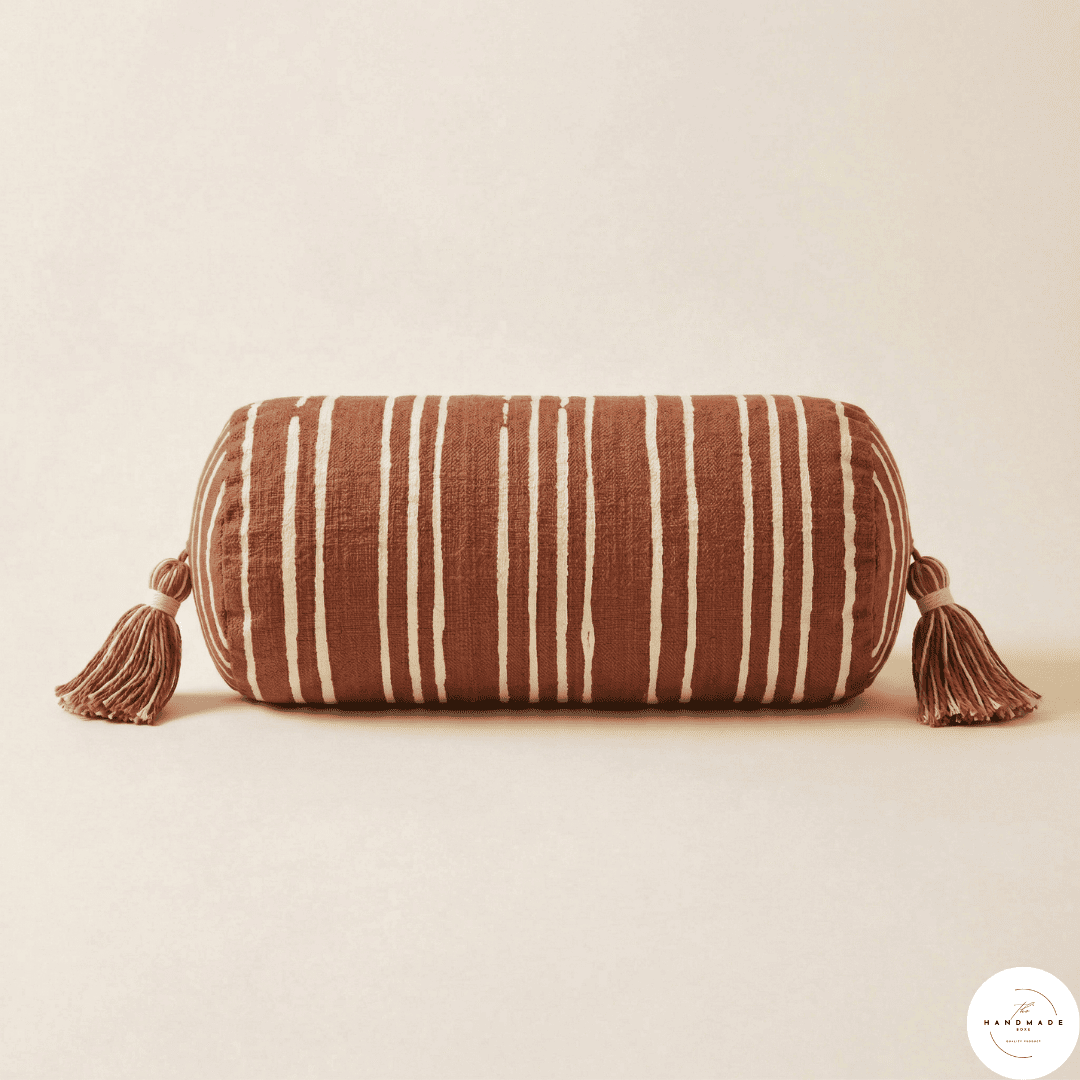 Moroccan cotton bolster, extra long lumbar pillow, king size bolster cover, hand-loomed cotton cushion, neutral home decor, quiet luxury textiles, boho chic bed pillow, textured cotton lumbar, Nestra home textiles.