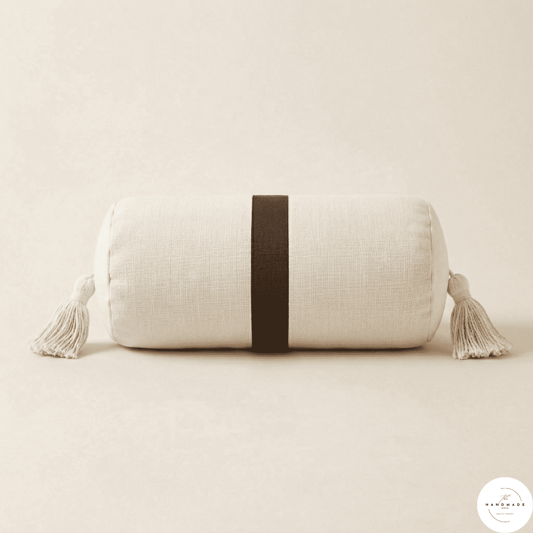 Moroccan cotton bolster, extra long lumbar pillow, king size bolster cover, hand-loomed cotton cushion, neutral home decor, quiet luxury textiles, boho chic bed pillow, textured cotton lumbar, Nestra home textiles.
