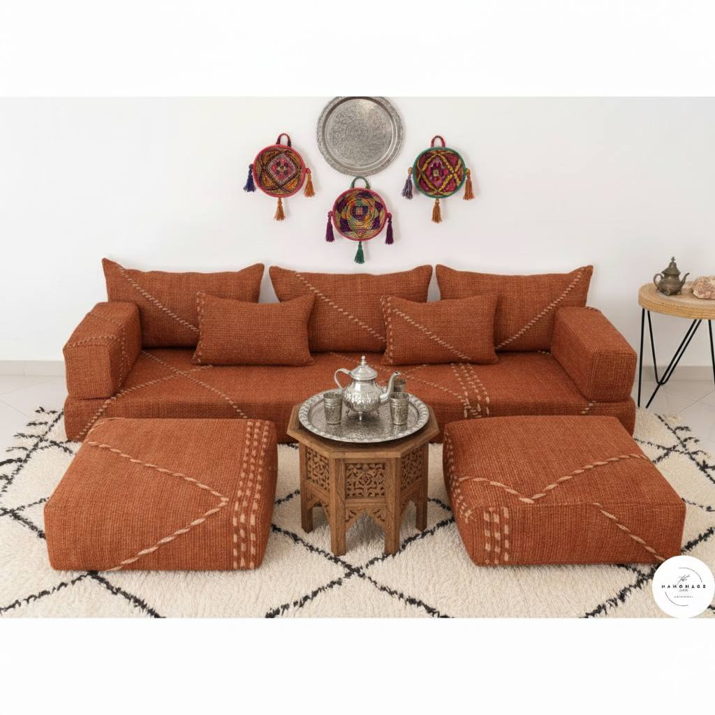 Premium Moroccan Terracota Cotton Floor Cushion Handwoven for Modern Homes