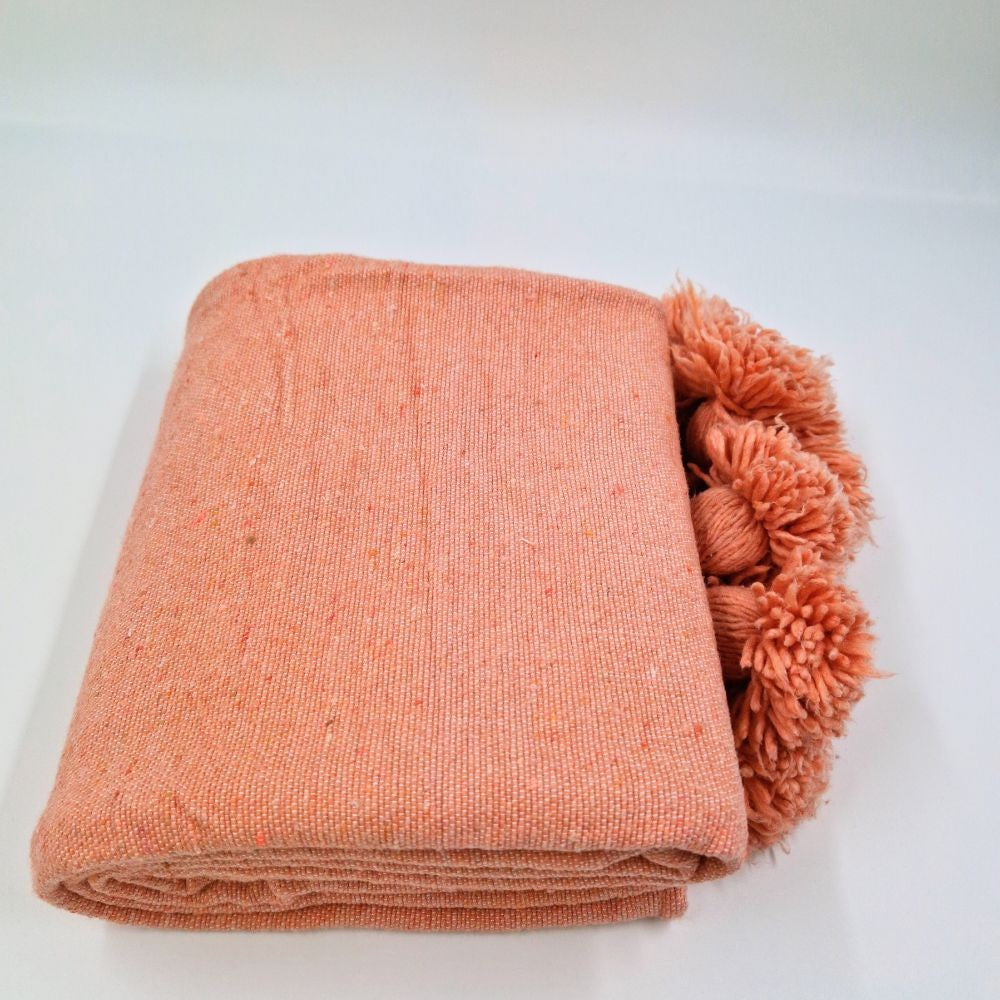 Moroccan Pompom throw blanket for sofa