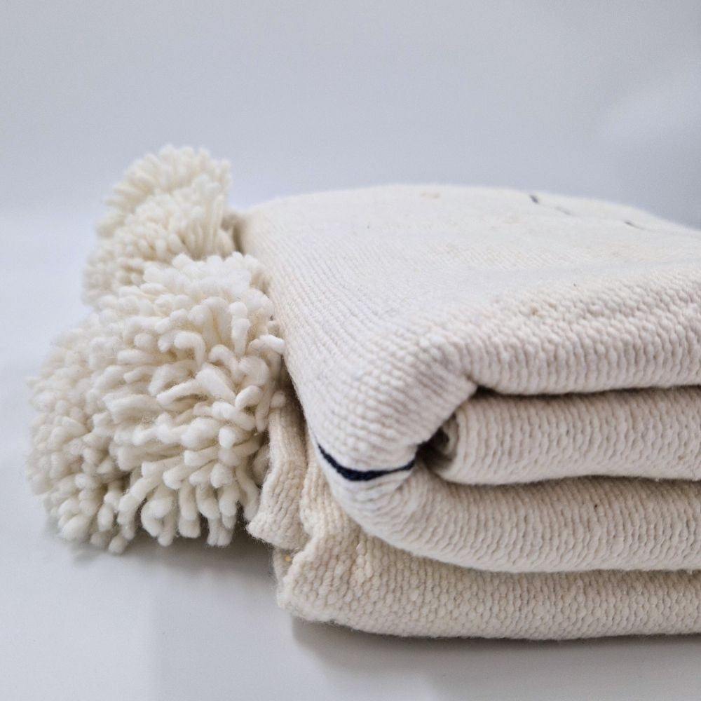 Moroccan Pompom throw blanket for sofa