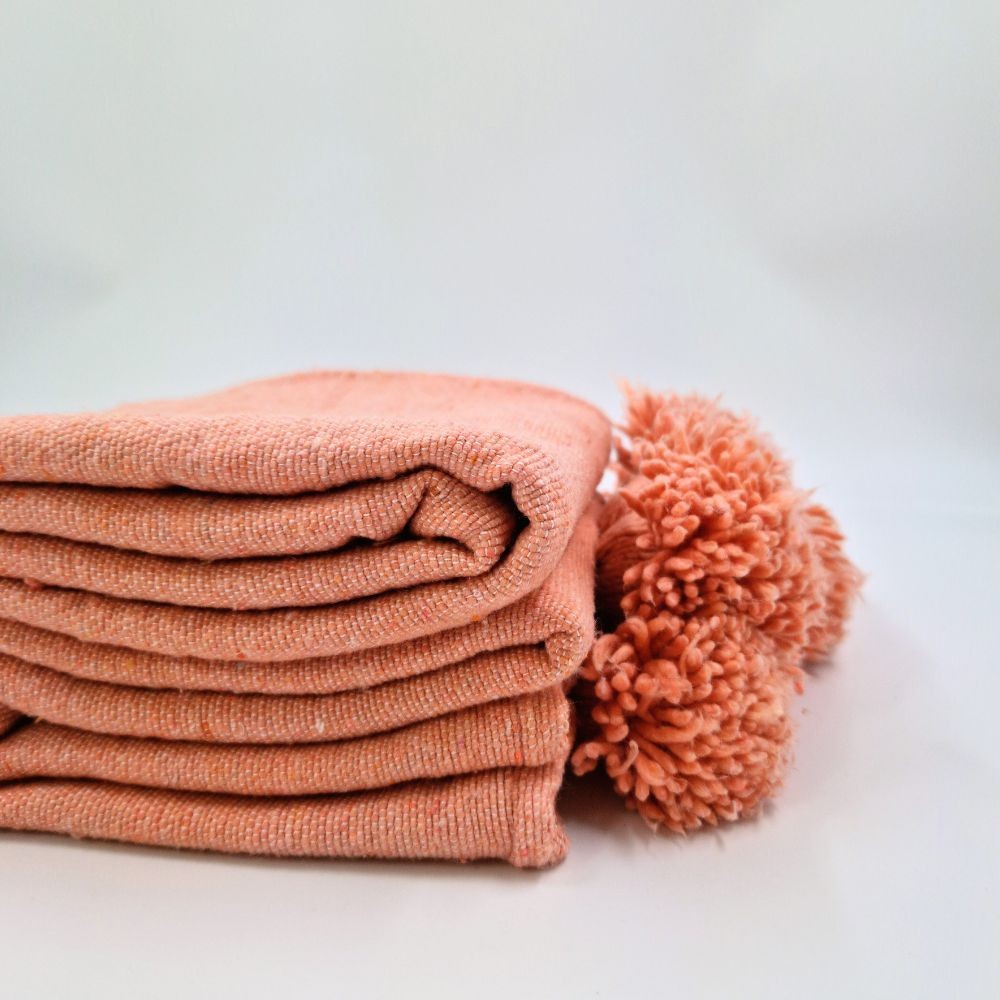 Moroccan Pompom throw blanket for sofa