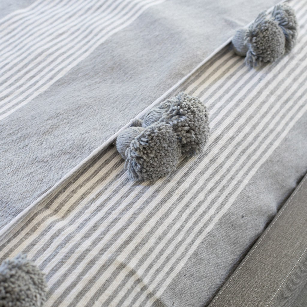 Moroccan Pompom throw blanket for sofa