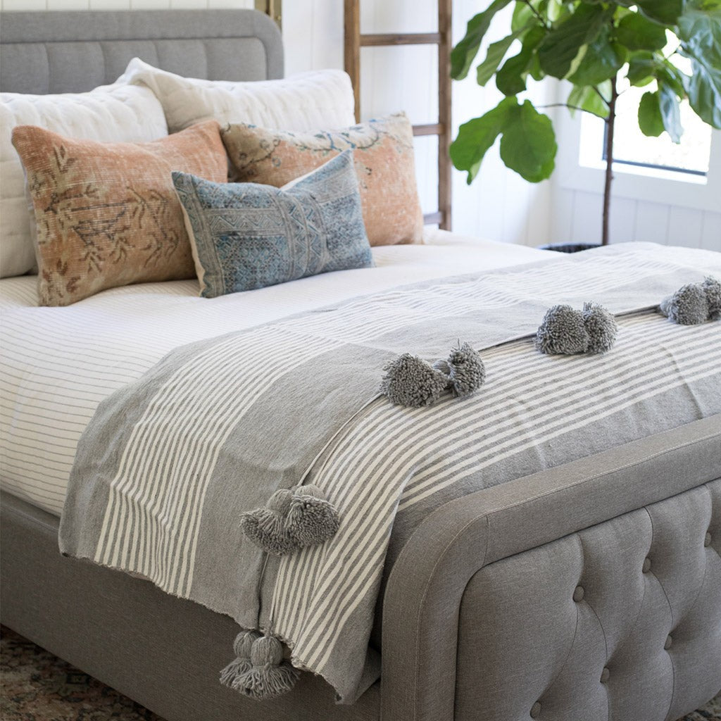 Moroccan Pompom throw blanket for sofa