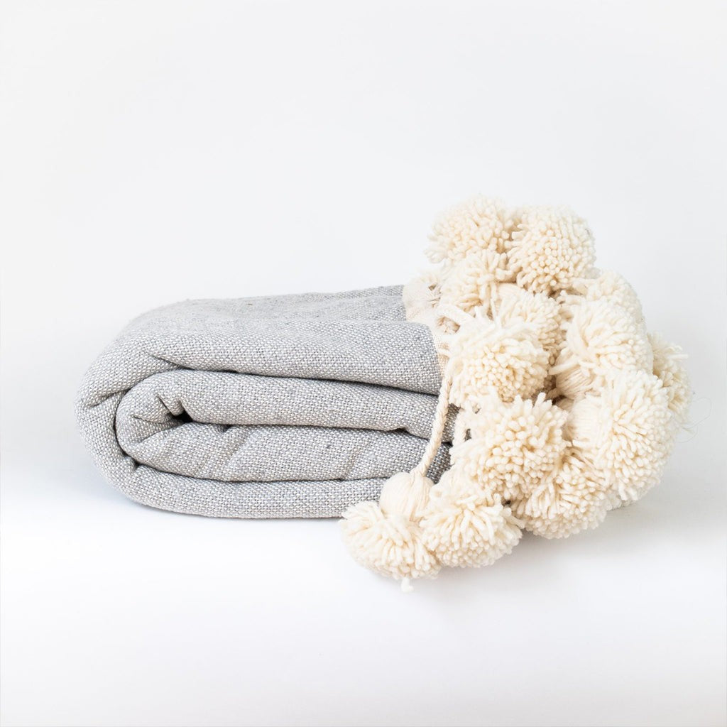 Moroccan Pompom throw blanket for sofa