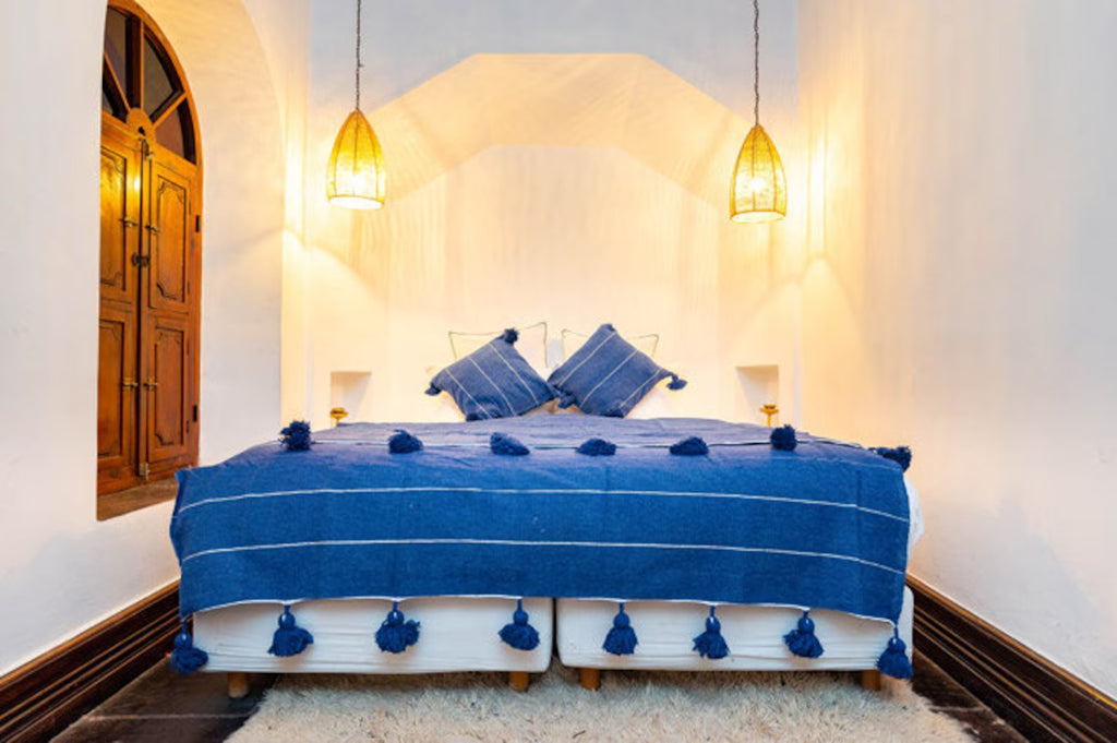 Moroccan Pompom throw blanket for sofa