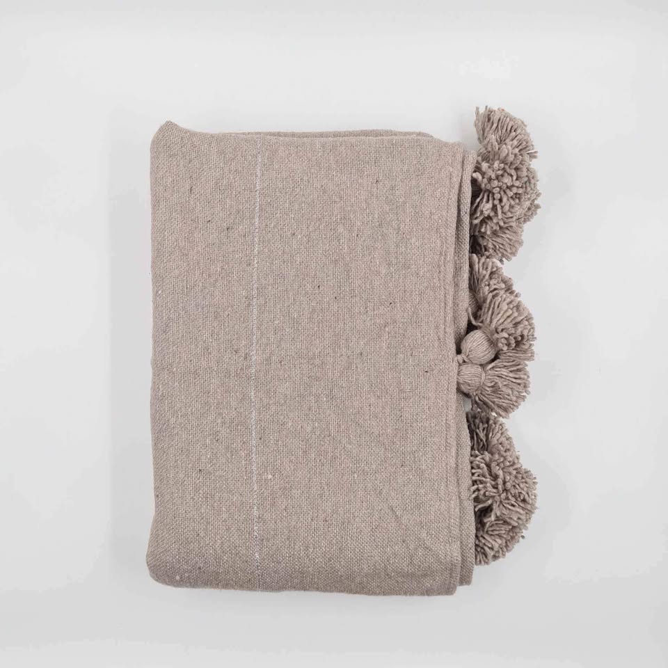 Moroccan Pom Pom Blanket - Blue Blanket with Blue Pompoms