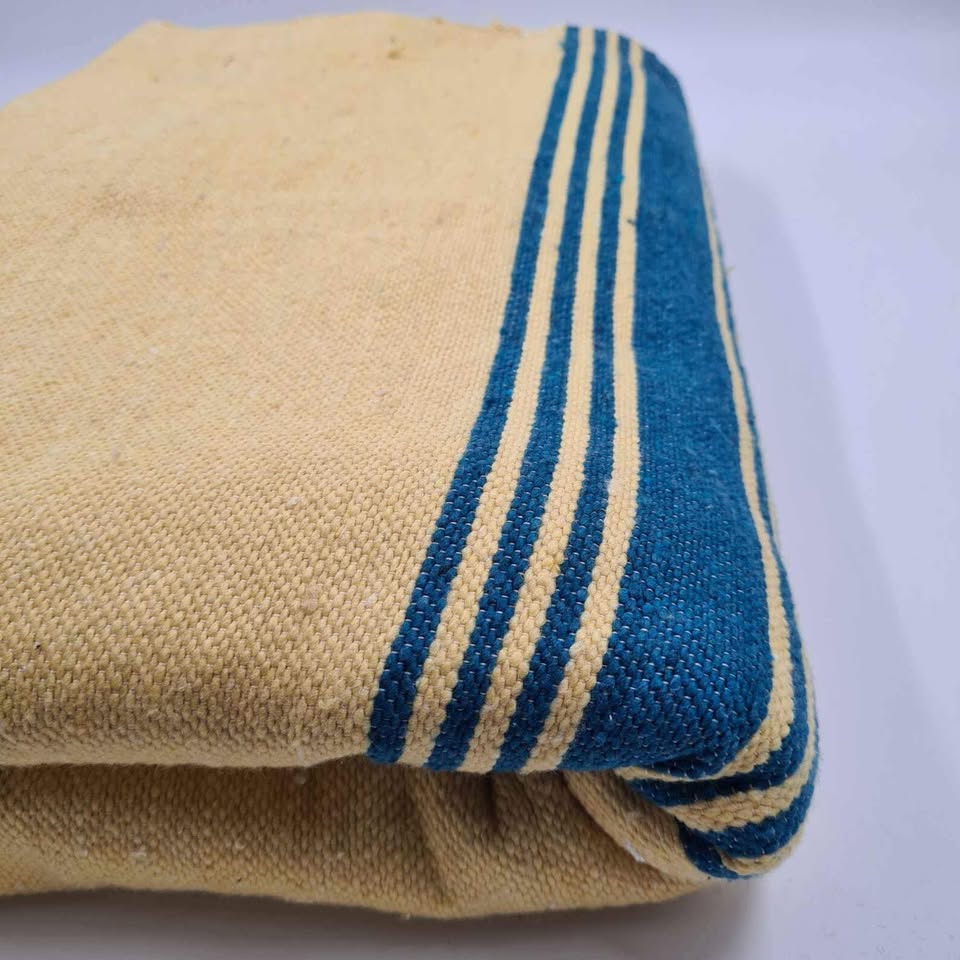 Moroccan Pom Pom Blanket - Blue Blanket with Blue Pompoms