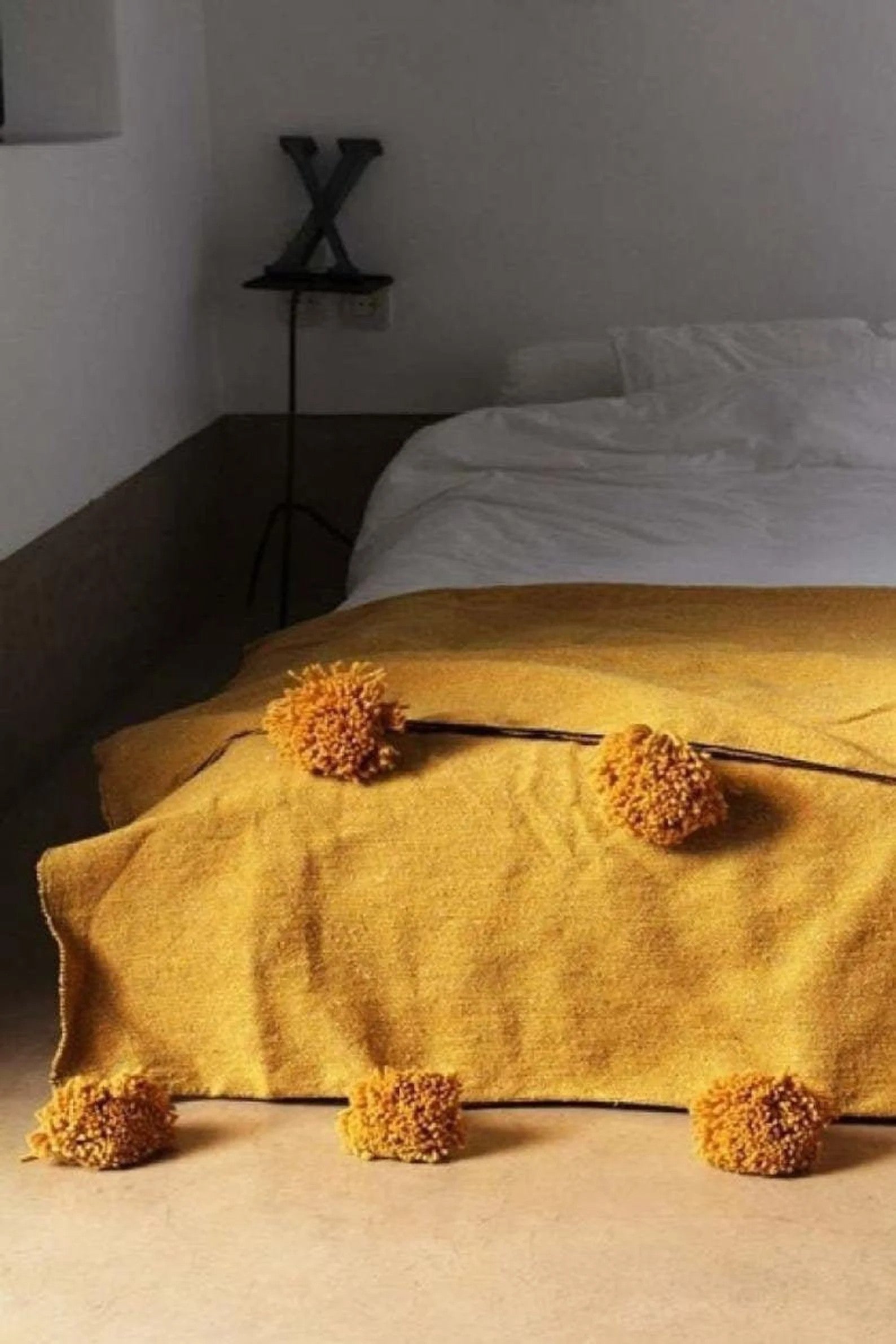 Moroccan Pompom throw blanket for sofa