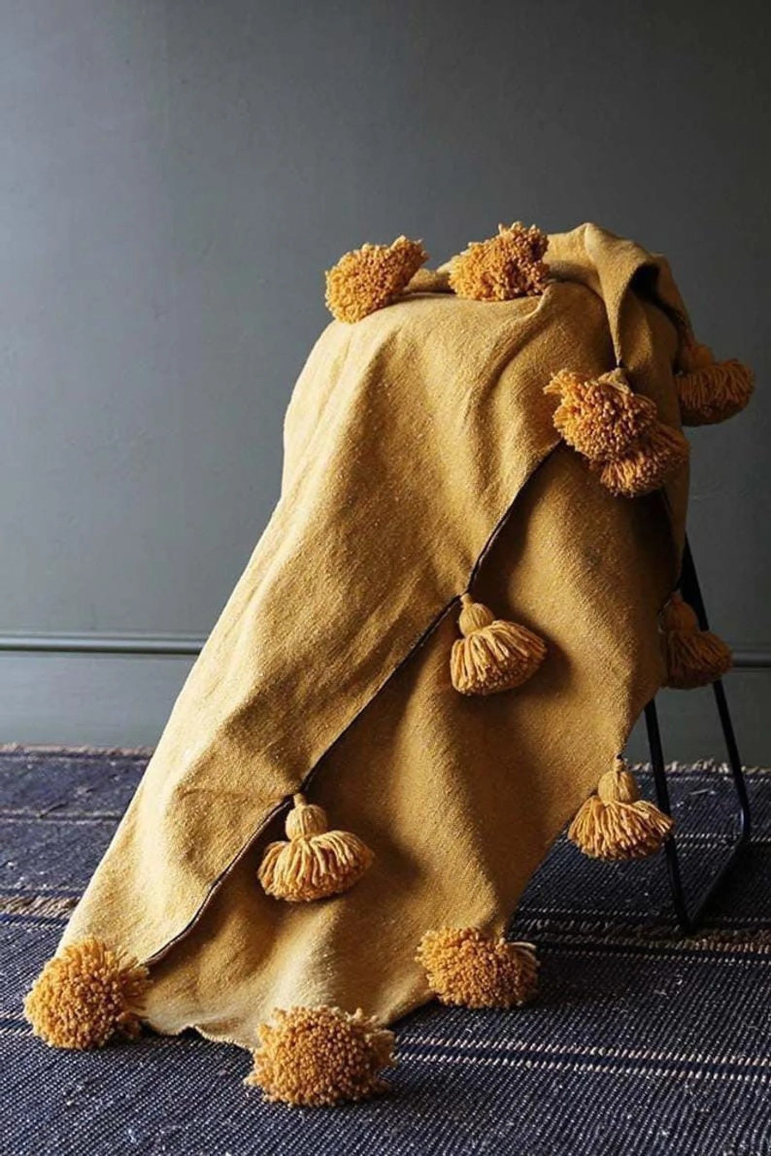 Moroccan Pompom throw blanket for sofa