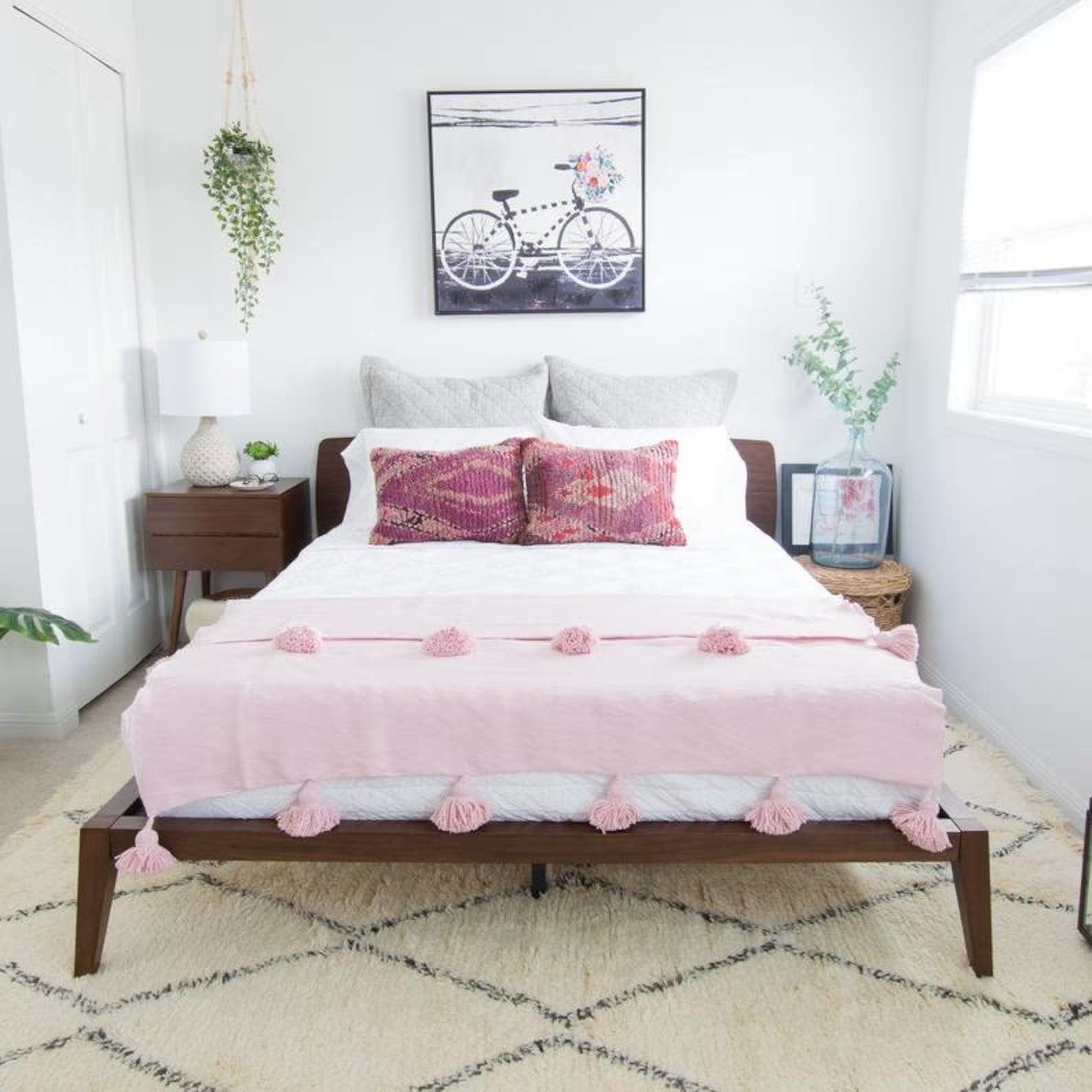 Moroccan Pompom throw blanket for sofa