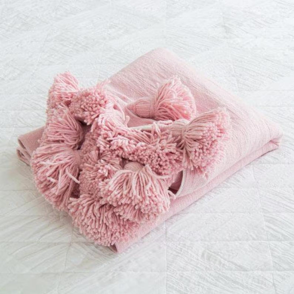 Moroccan Pompom throw blanket for sofa