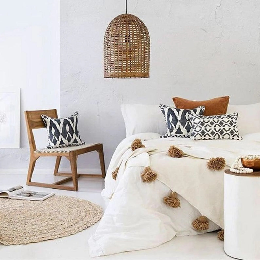Moroccan Pompom throw blanket for sofa