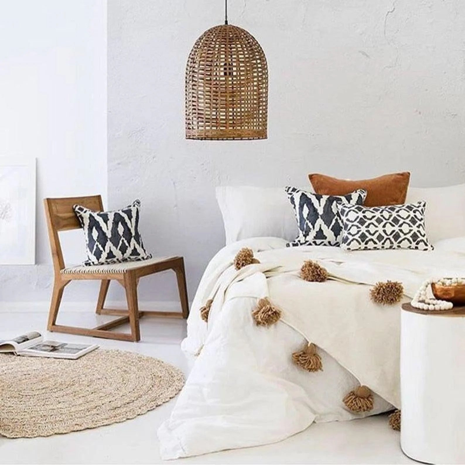 Moroccan Pompom throw blanket for sofa